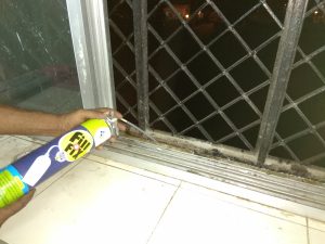 Bonding & Sealing Window sill gap by PU sealant & foam