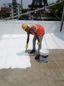 Heat Insulation cum Waterproofing coating on RCC roof slab after thorough surface preparation